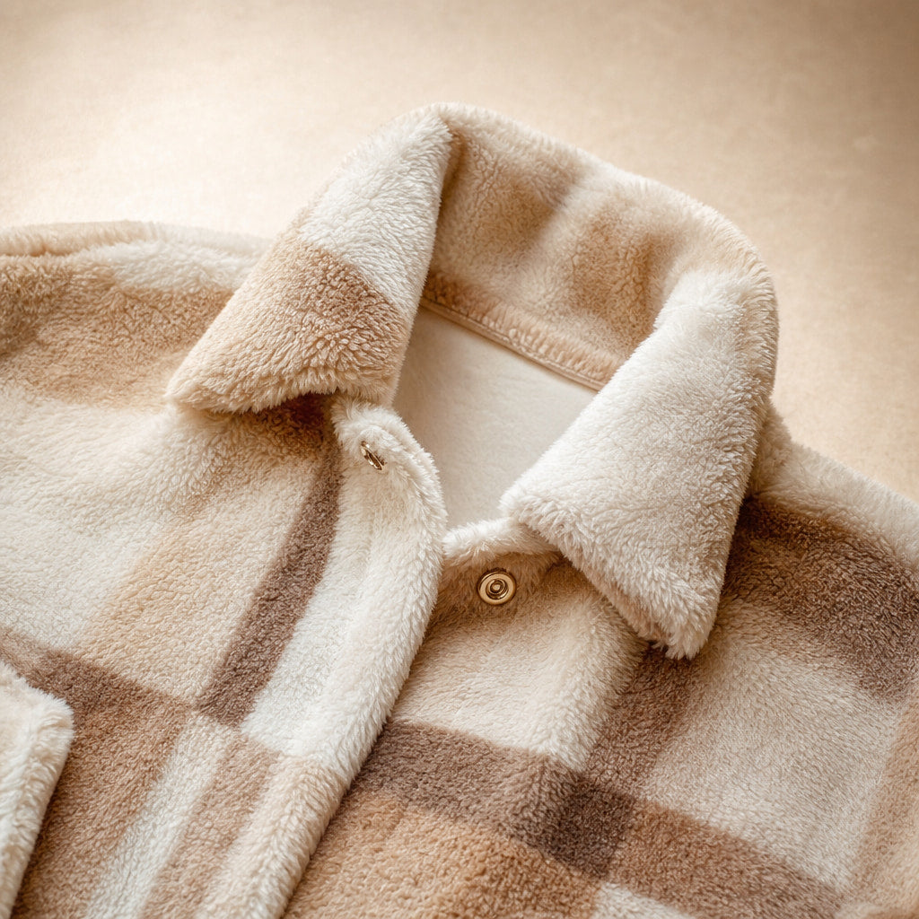 Checked Velvet Jacket High Collar White White – Fabric and Detail Close-Up