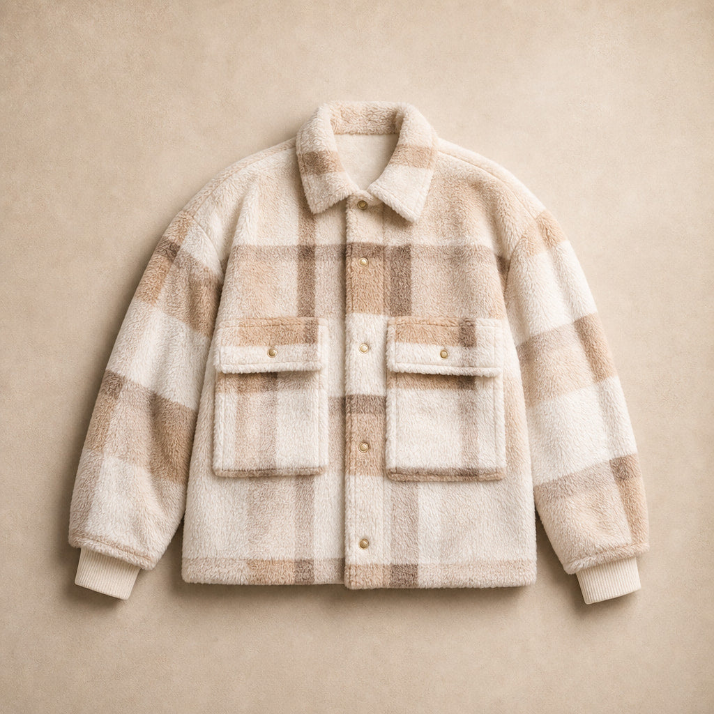 Checked Velvet Jacket High Collar White White – Flat Lay Product Photo