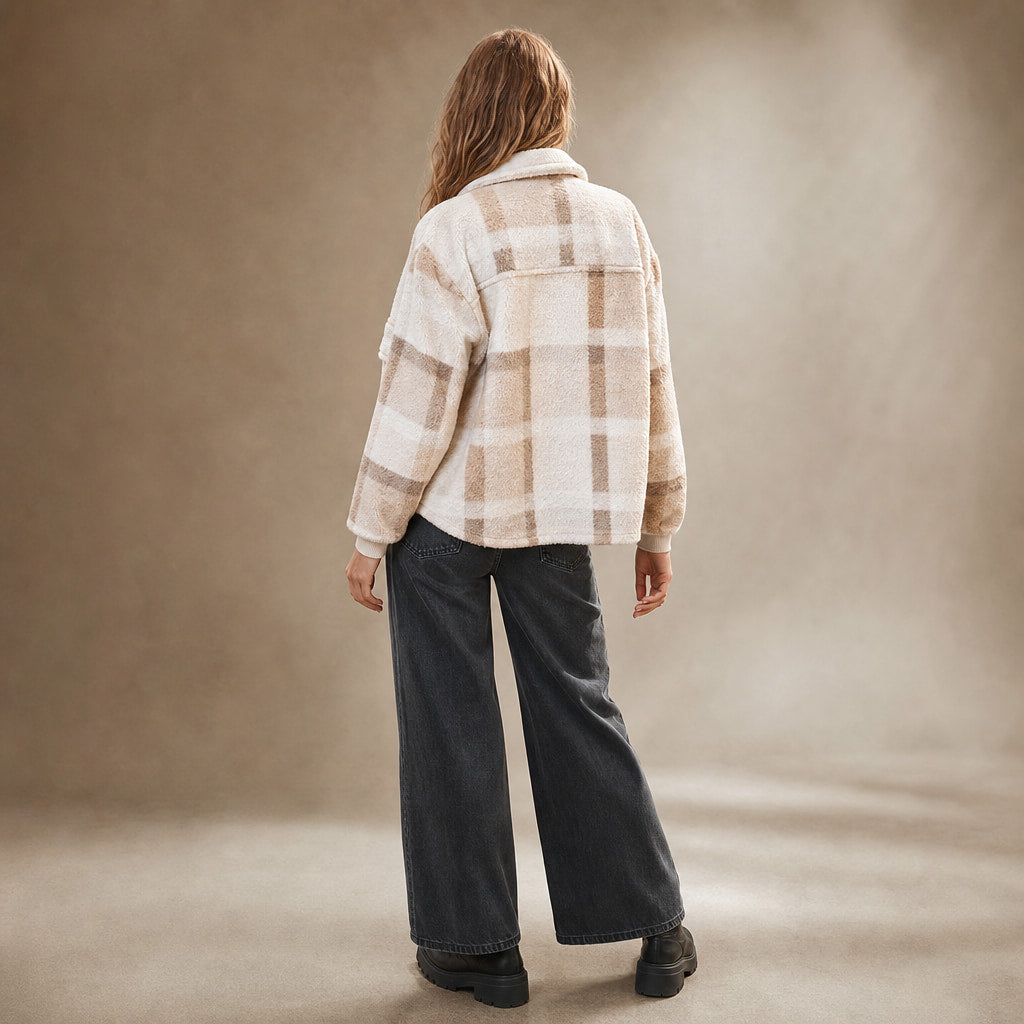 Checked Velvet Jacket High Collar White White – Full Look