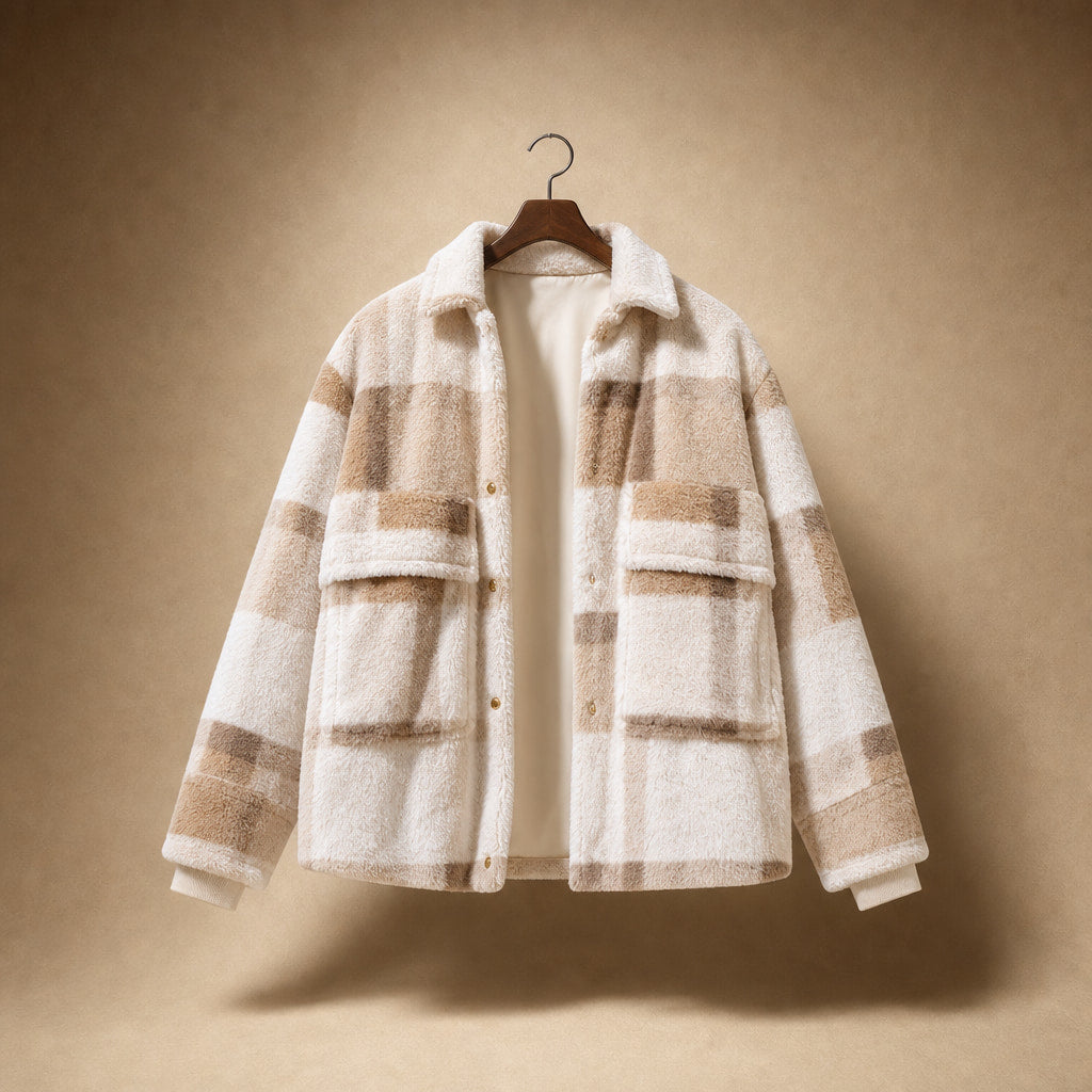 Checked Velvet Jacket High Collar White White – Product Photo