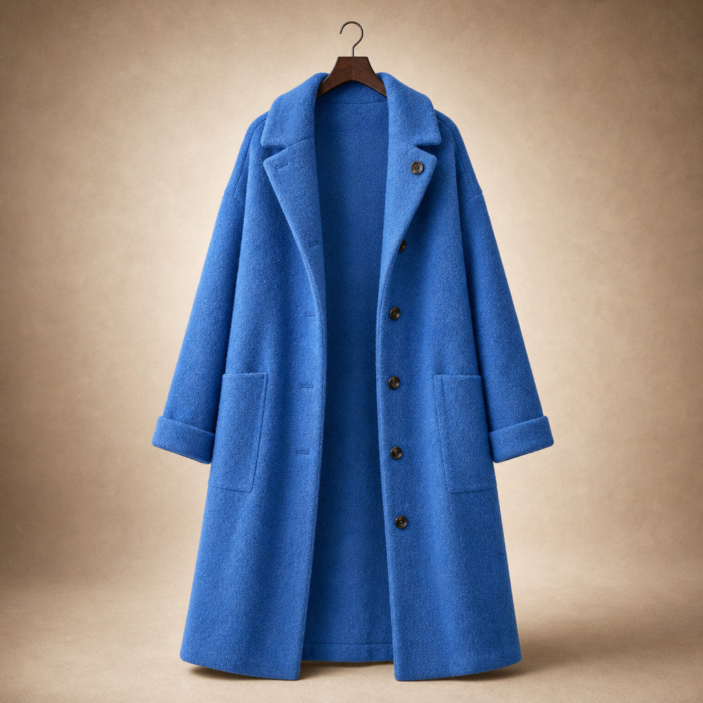 Giacca Invernale Lunga da Donna Slim Fit con Tasche Blu – Product Photo