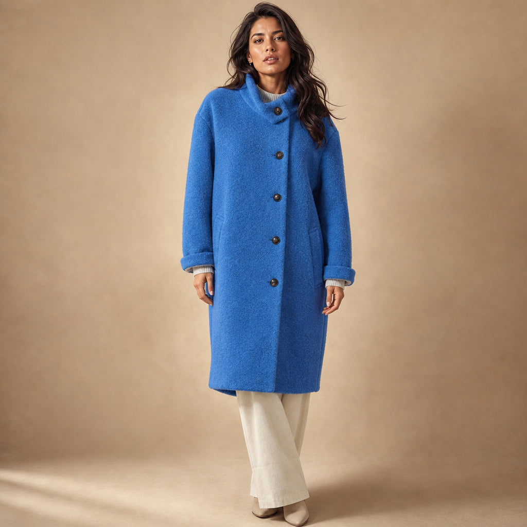 Giacca Invernale Lunga da Donna Slim Fit con Tasche in Blu – Mampierimoda Premium Womenswear
