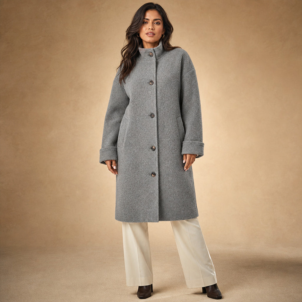 Giacca Invernale Lunga da Donna Slim Fit con Tasche in Grigio – Mampierimoda Premium Womenswear