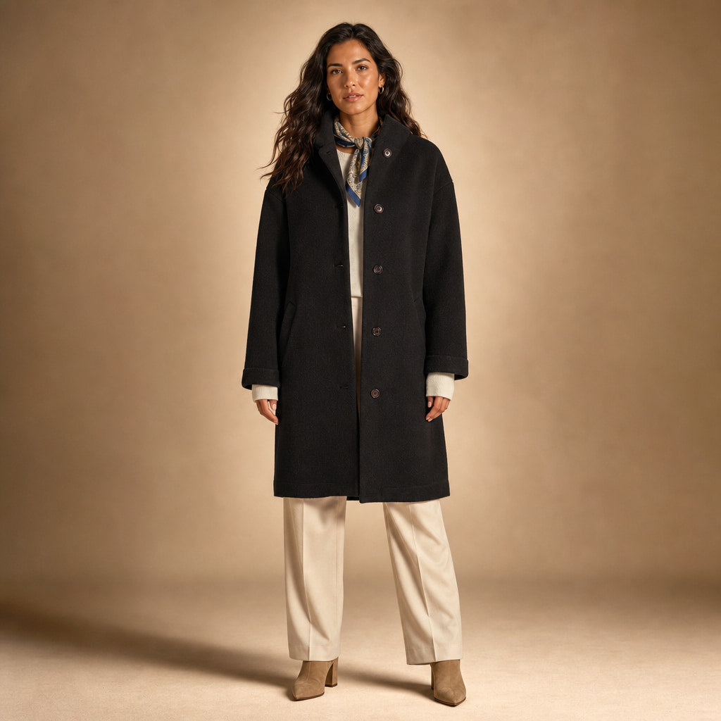 Giacca Invernale Lunga da Donna Slim Fit con Tasche in Nero – Mampierimoda Premium Womenswear