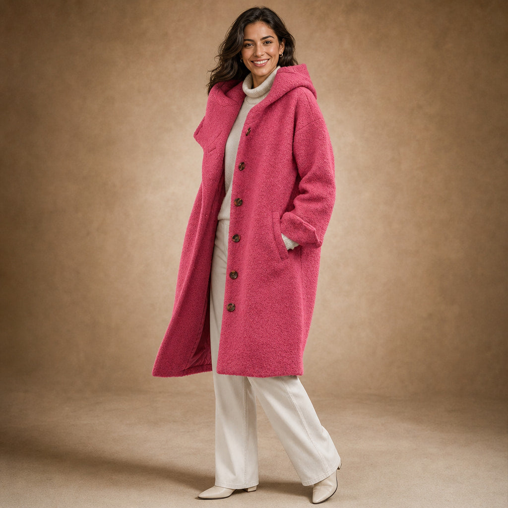 Giacca Invernale Lunga da Donna Slim Fit con Tasche Rosa Scuro – Side Angle View