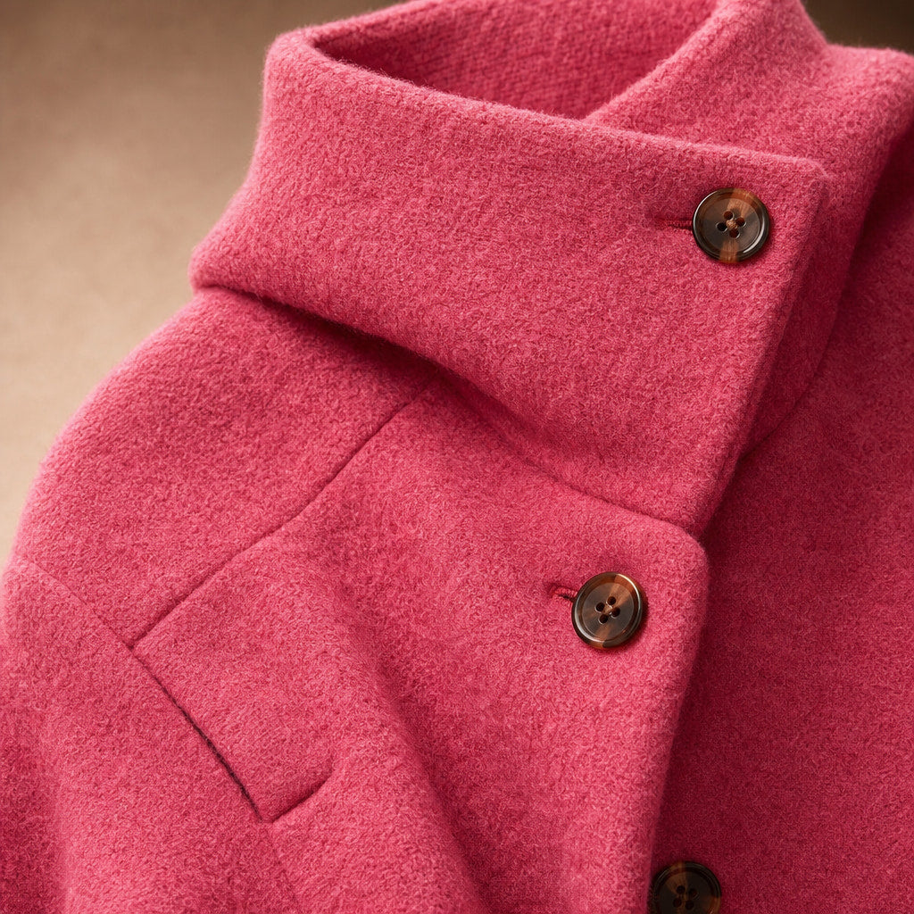 Giacca Invernale Lunga da Donna Slim Fit con Tasche Rosa Scuro – Fabric and Detail Close-Up