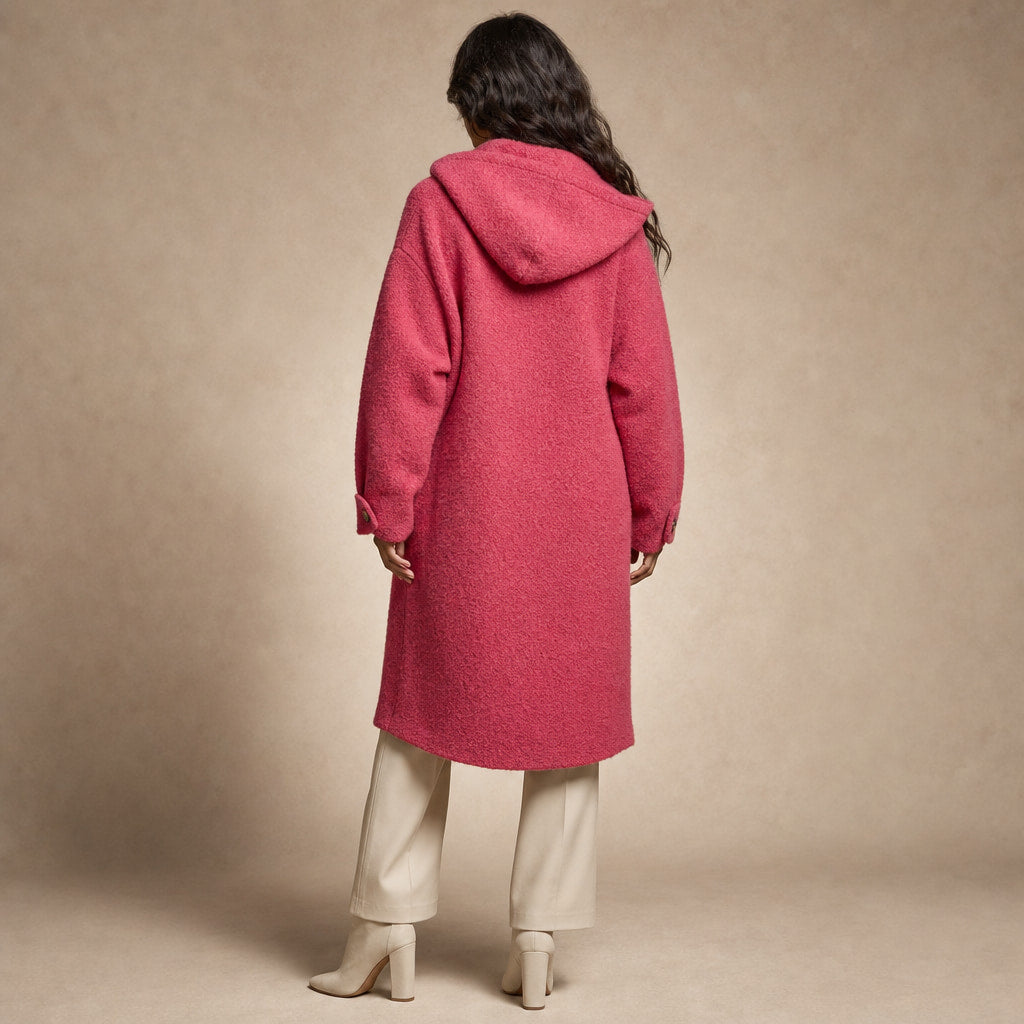 Giacca Invernale Lunga da Donna Slim Fit con Tasche Rosa Scuro – Full Look