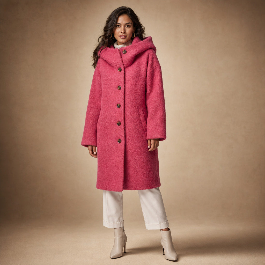 Giacca Invernale Lunga da Donna Slim Fit con Tasche in Rosa Scuro – Mampierimoda Premium Womenswear