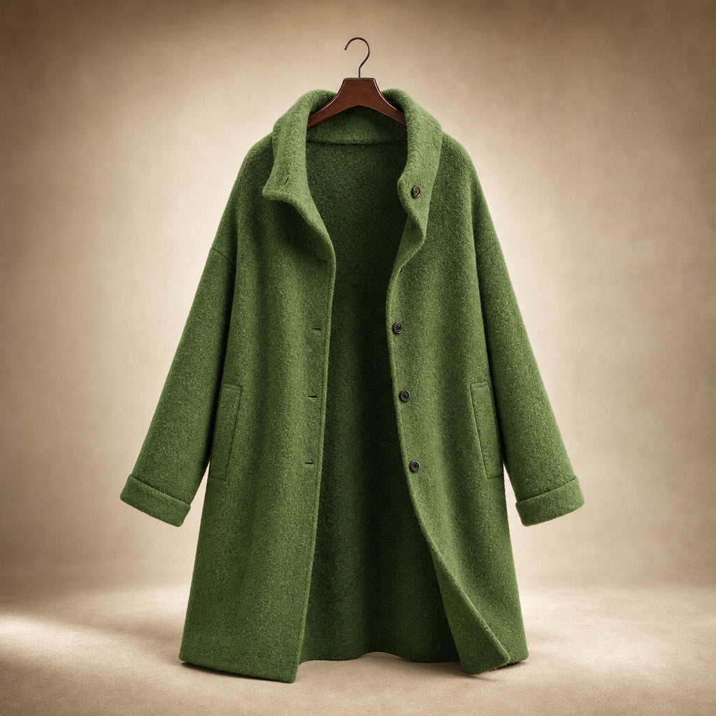 Giacca Invernale Lunga da Donna Slim Fit con Tasche Verde – Product Photo