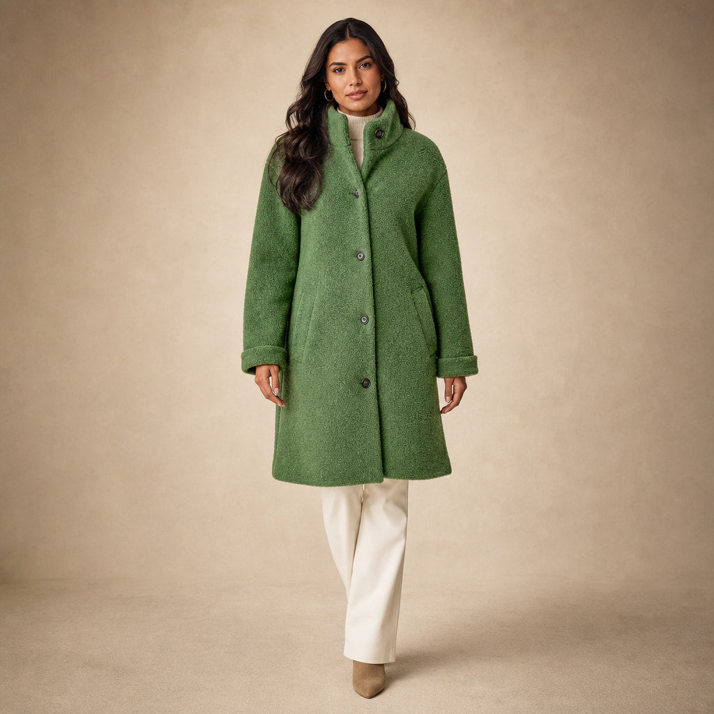 Giacca Invernale Lunga da Donna Slim Fit con Tasche in Verde – Mampierimoda Premium Womenswear