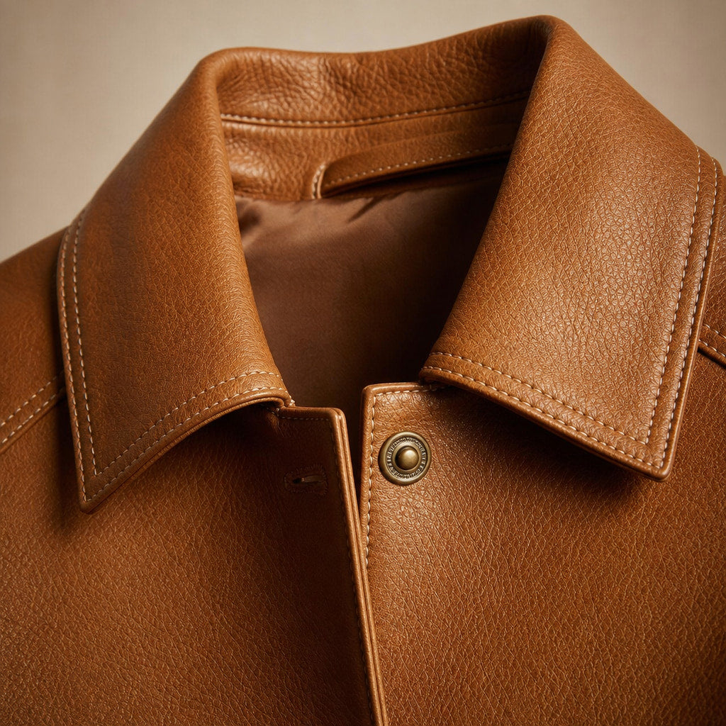 Gianna Classic Leather Jacket Mocha Brown – Fabric and Detail Close-Up