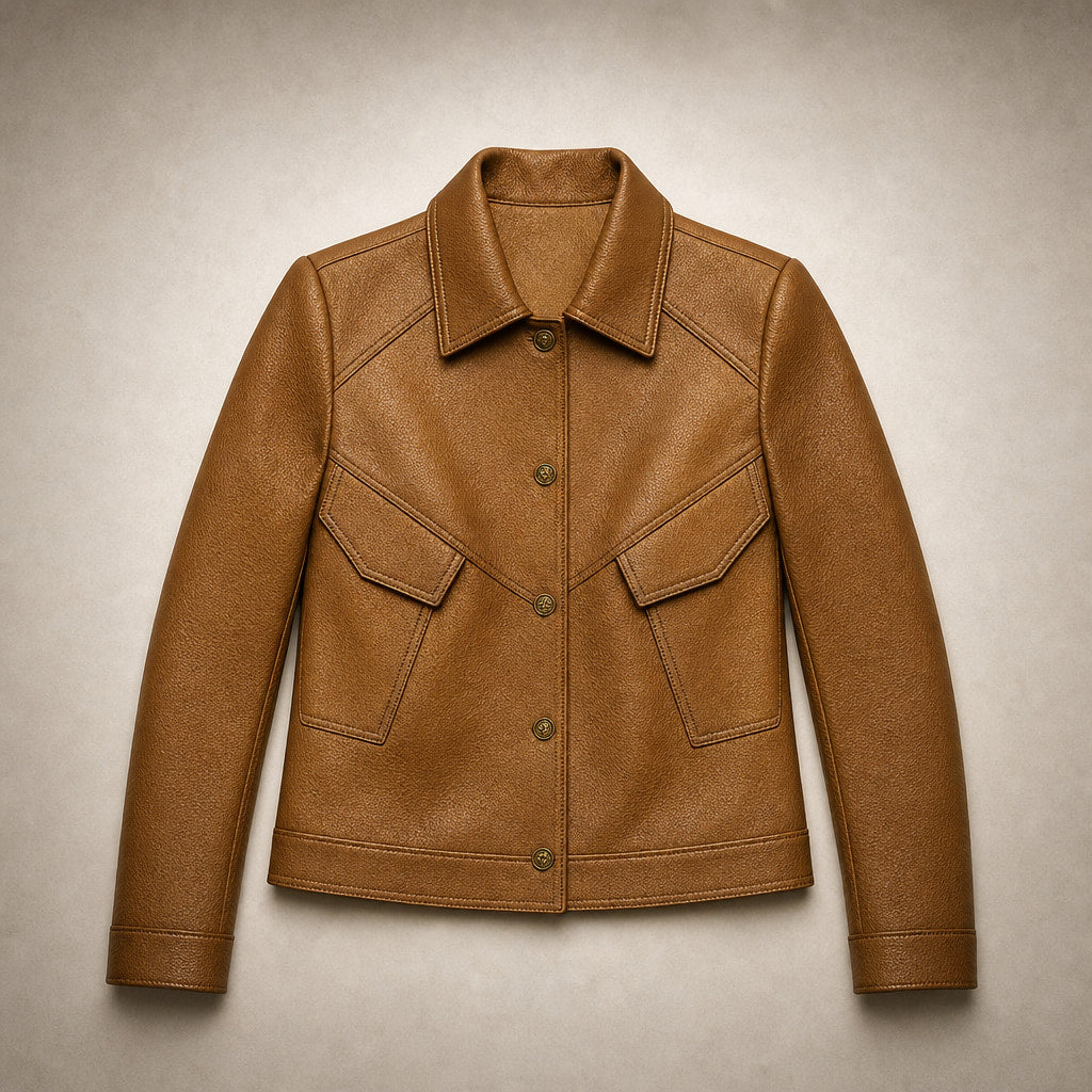 Gianna Classic Leather Jacket Mocha Brown – Flat Lay Product Photo