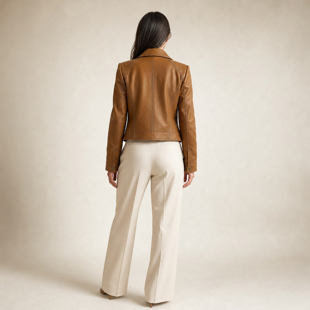 Gianna Classic Leather Jacket Mocha Brown – Full Look