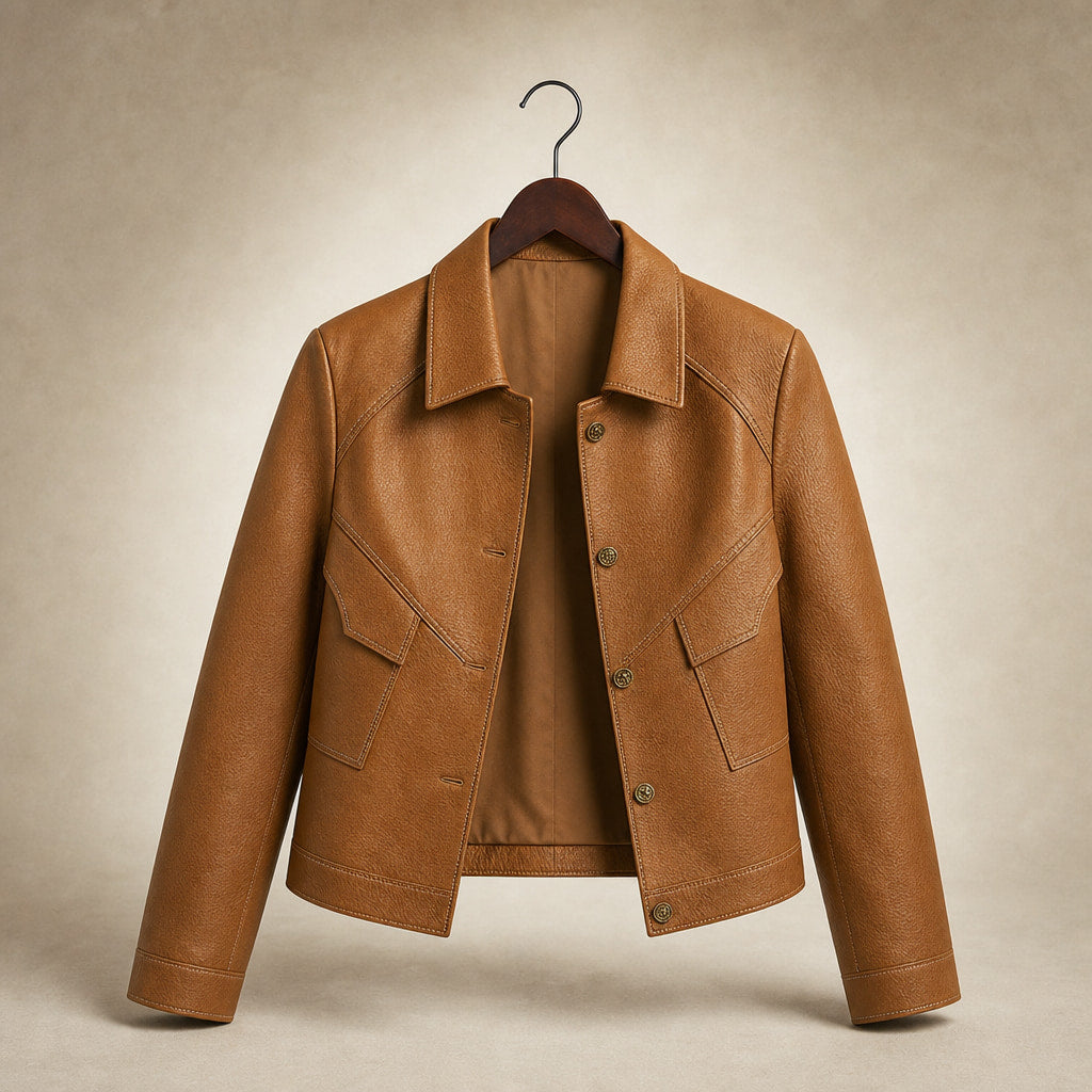 Gianna Classic Leather Jacket Mocha Brown – Product Photo