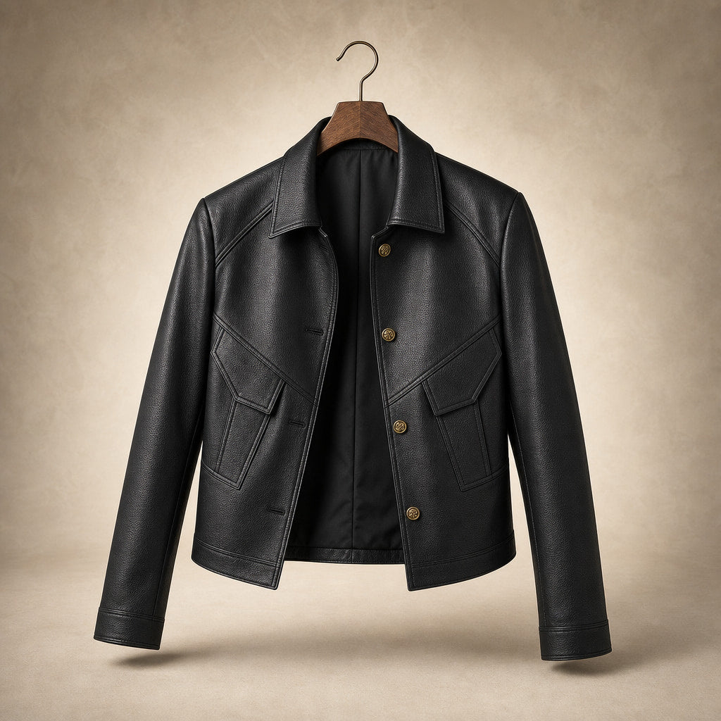 Gianna Classic Leather Jacket Obsidian Black – Product Photo