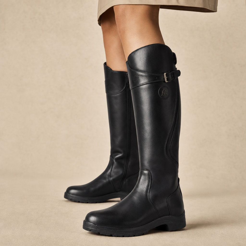 Greta - Women's Knee-High Riding Boots with Buckle Detail in Black – Mampierimoda Premium Womenswear