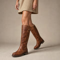 Greta - Women's Knee-High Riding Boots with Buckle Detail Brown – Product Photo