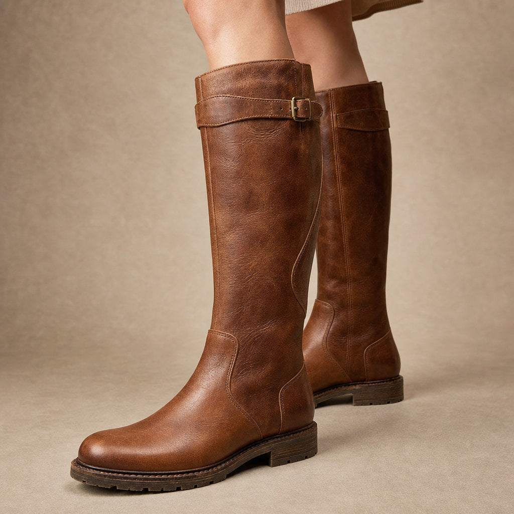 Greta - Women's Knee-High Riding Boots with Buckle Detail in Brown – Mampierimoda Premium Womenswear