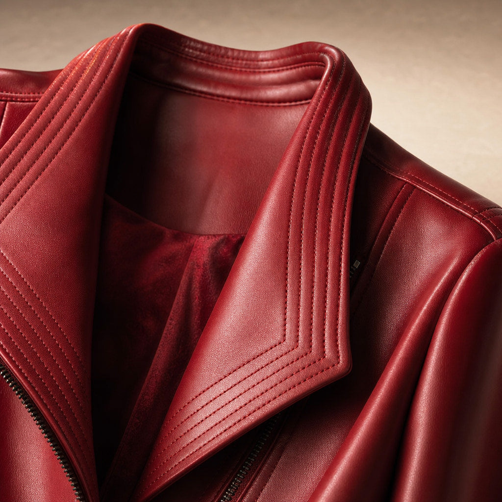 Hellena Leather Jacket Crimson Red – Fabric and Detail Close-Up