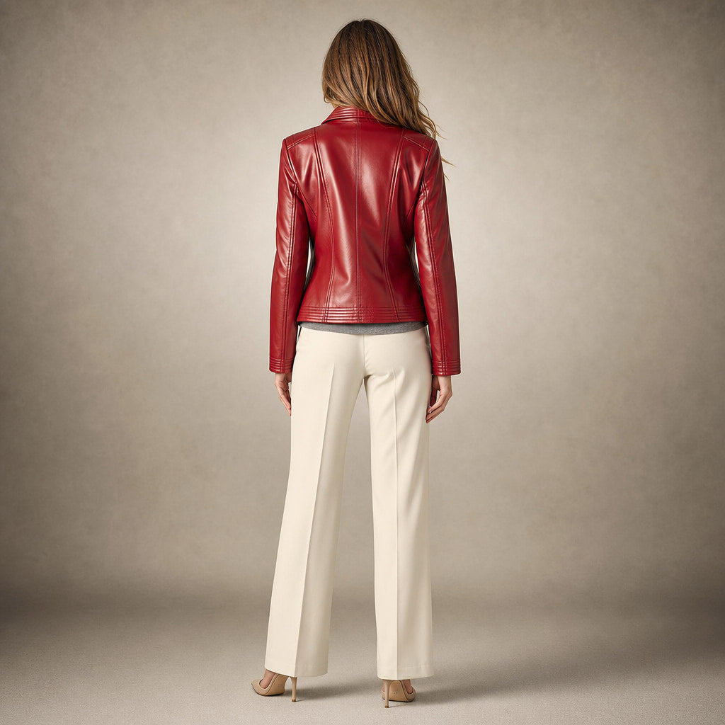 Hellena Leather Jacket Crimson Red – Full Look