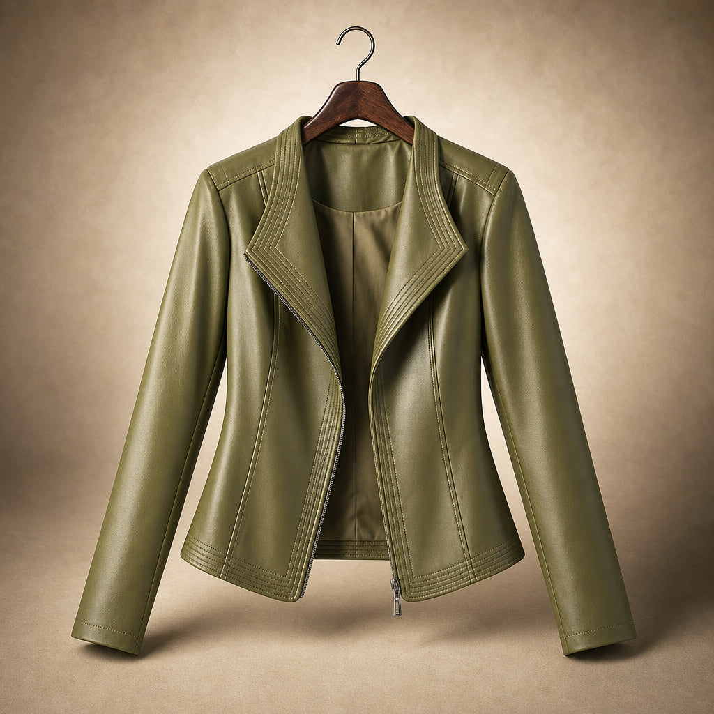 Hellena Leather Jacket Olive Green – Product Photo