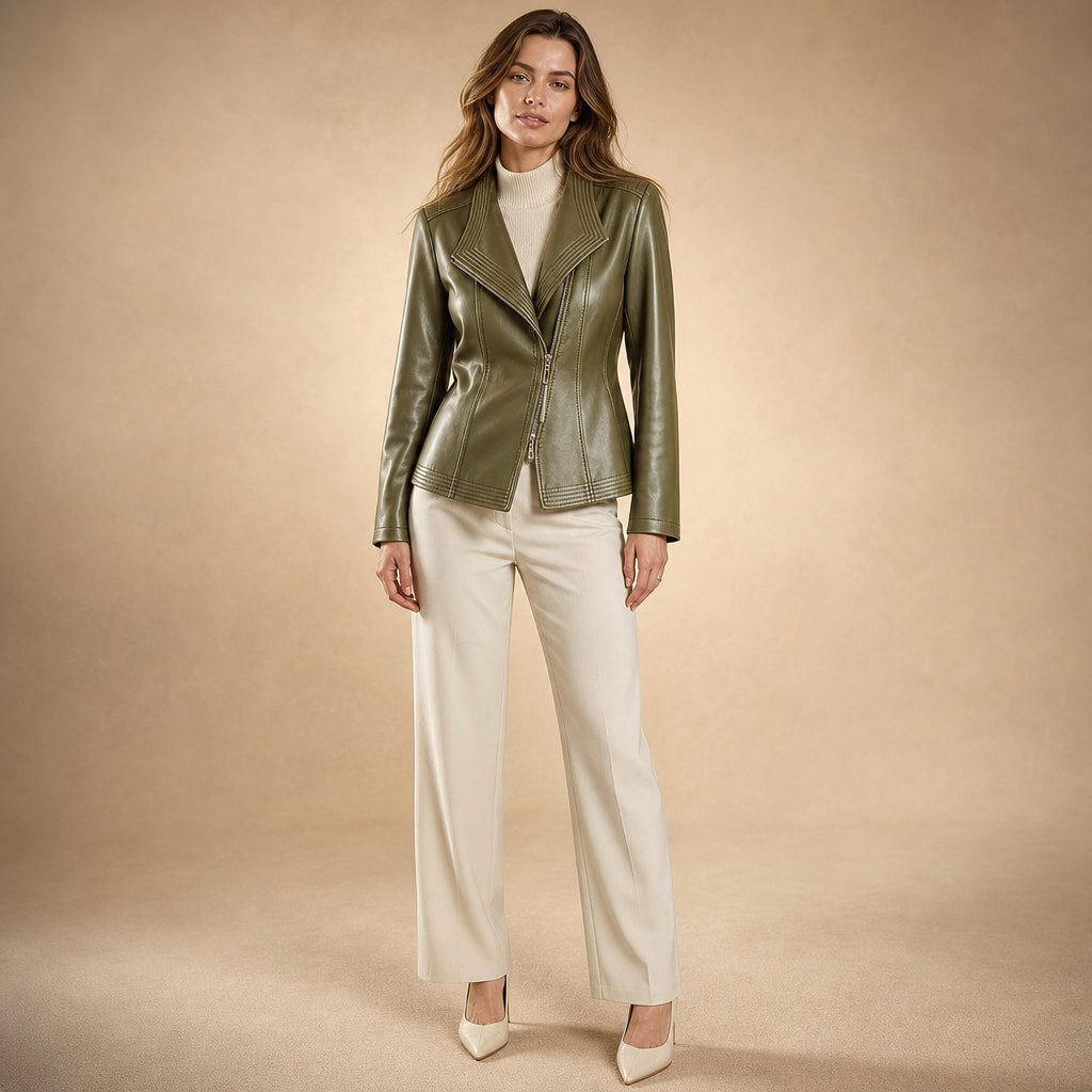 Hellena Leather Jacket in Olive Green – Mampierimoda Premium Womenswear