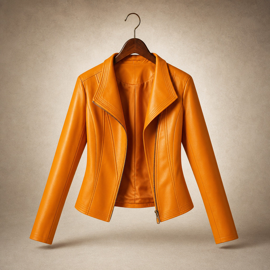 Hellena Leather Jacket Saffron Orange – Product Photo