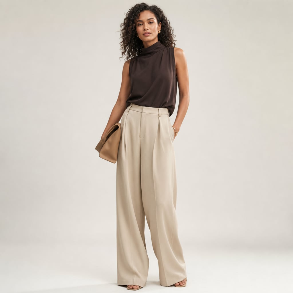 High Waist Wide Leg Tailored Pants Summer Beige – Product Photo