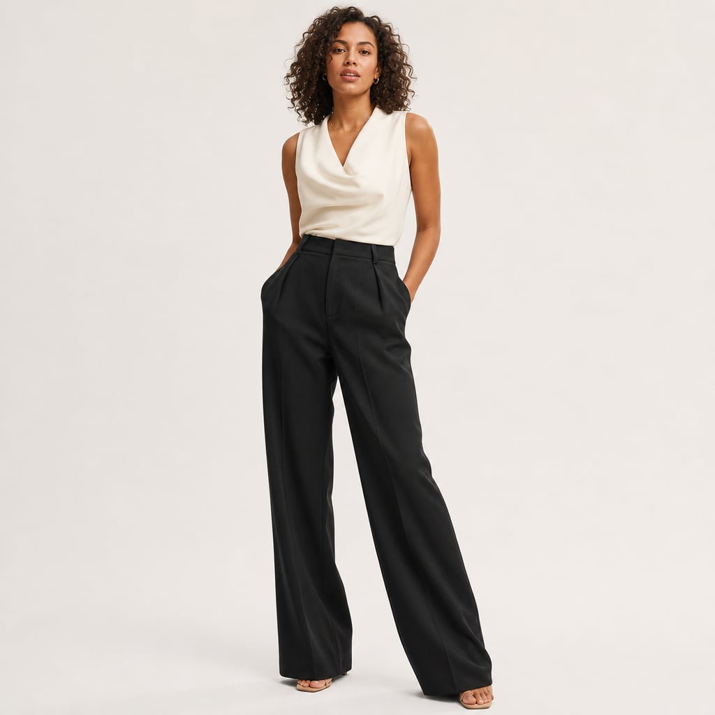 High Waist Wide Leg Tailored Pants Summer Black – Product Photo