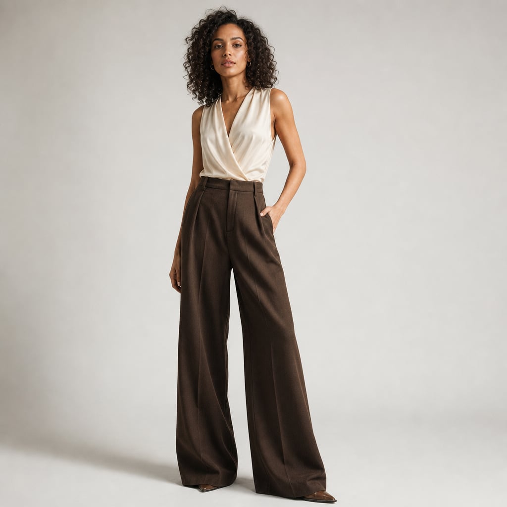 High Waist Wide Leg Tailored Pants Summer Brown – Product Photo