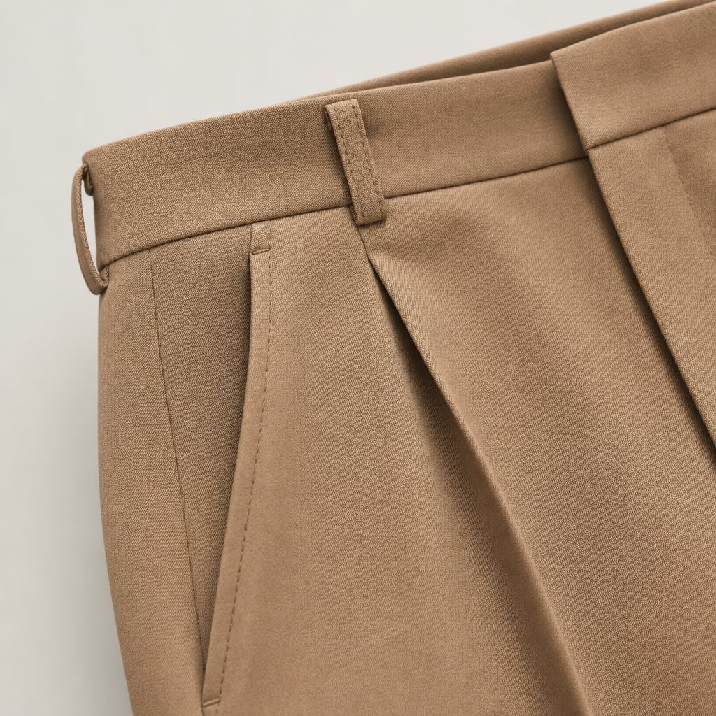 High Waist Wide Leg Tailored Pants Summer Camel – Fabric and Detail Close-Up