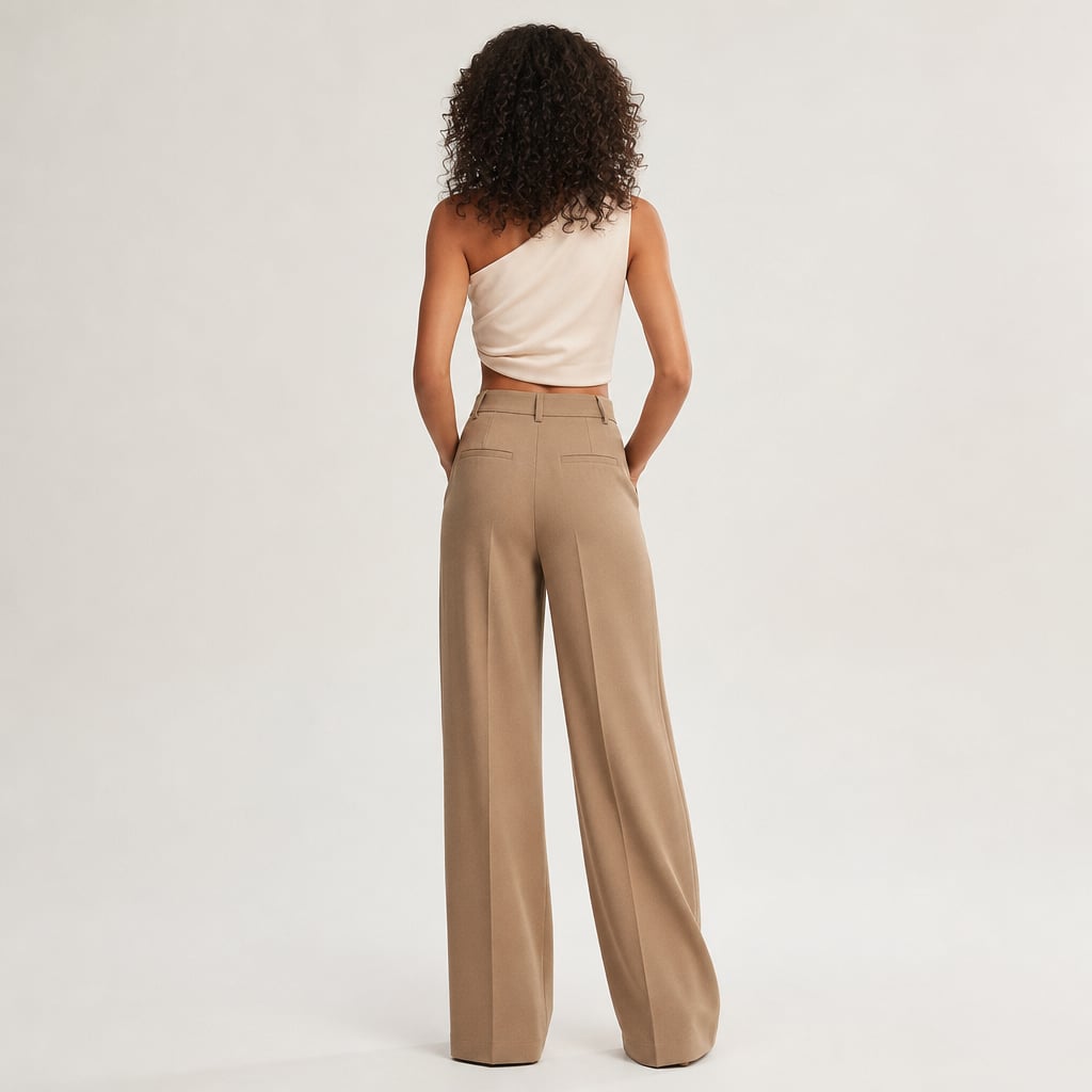 High Waist Wide Leg Tailored Pants Summer Camel – Full Look