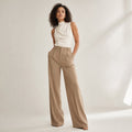 High Waist Wide Leg Tailored Pants Summer Camel – Product Photo