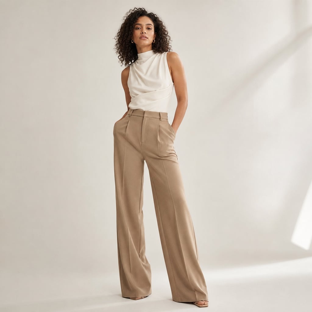 High Waist Wide Leg Tailored Pants Summer Camel – Product Photo