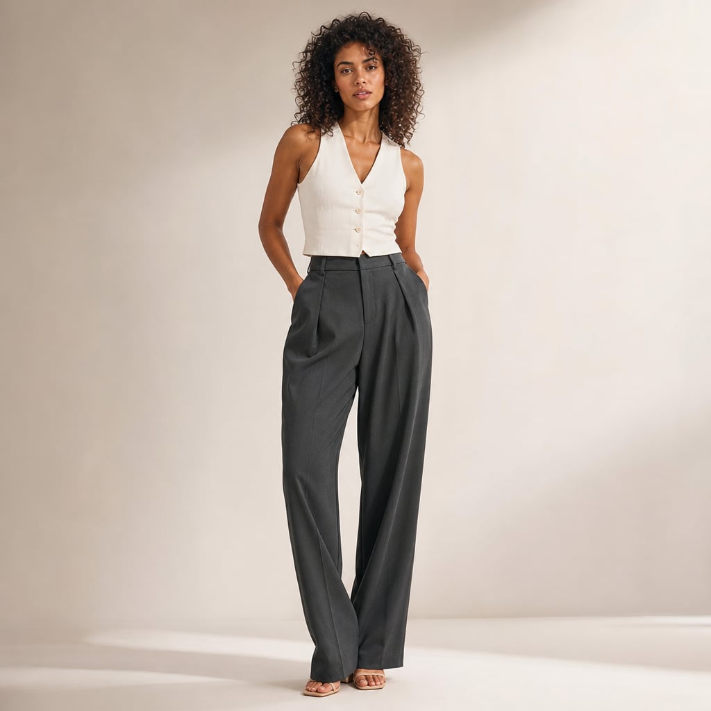 High Waist Wide Leg Tailored Pants Summer Dark Grey – Product Photo