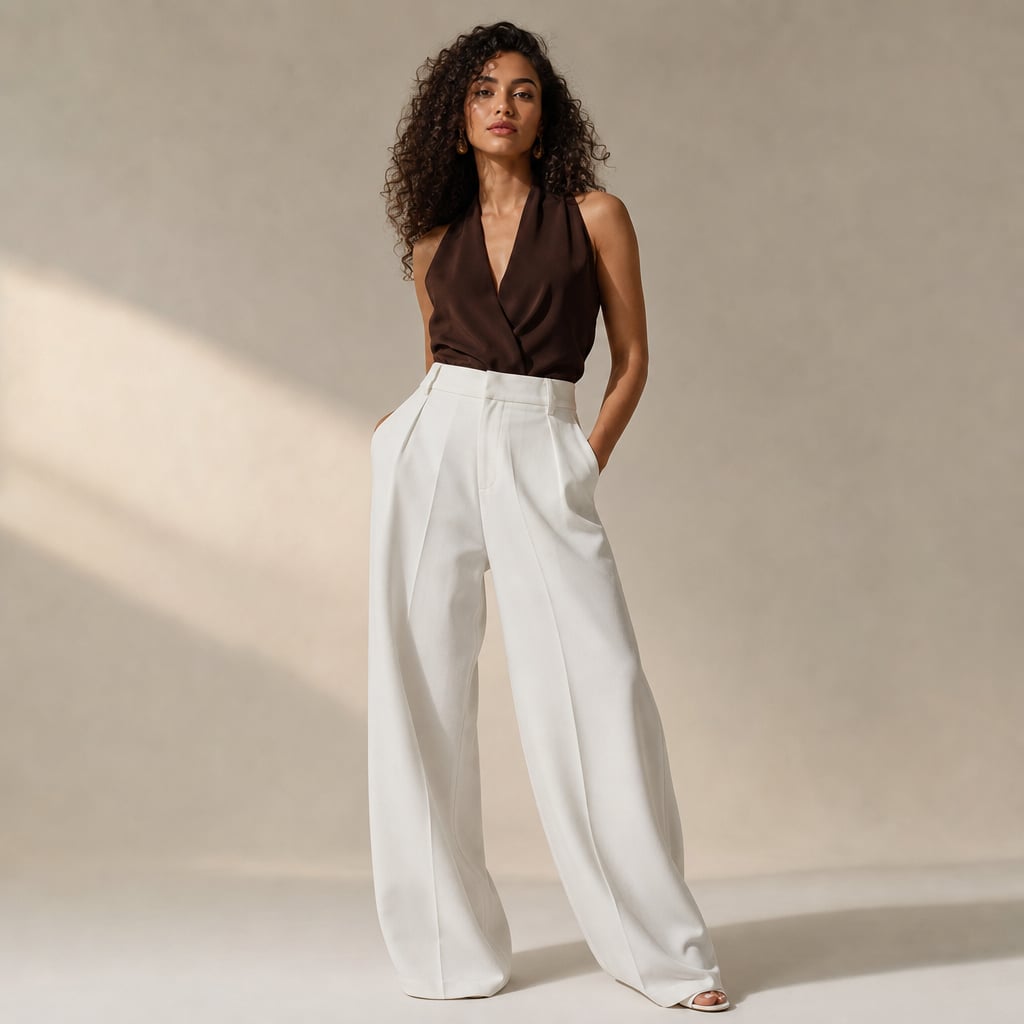 High Waist Wide Leg Tailored Pants Summer White – Product Photo