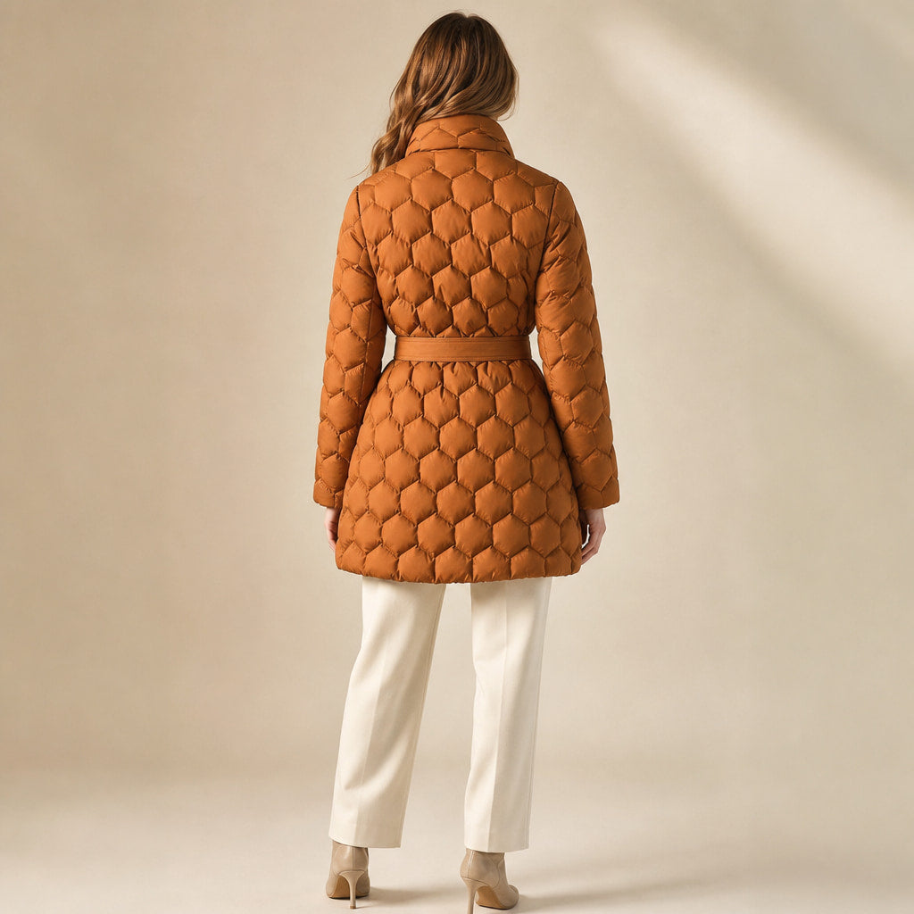 Isabella Quilted Down Coat Amber Orange – Full Look
