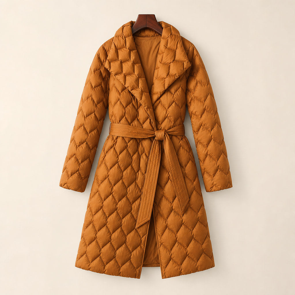 Isabella Quilted Down Coat Amber Orange – Product Photo