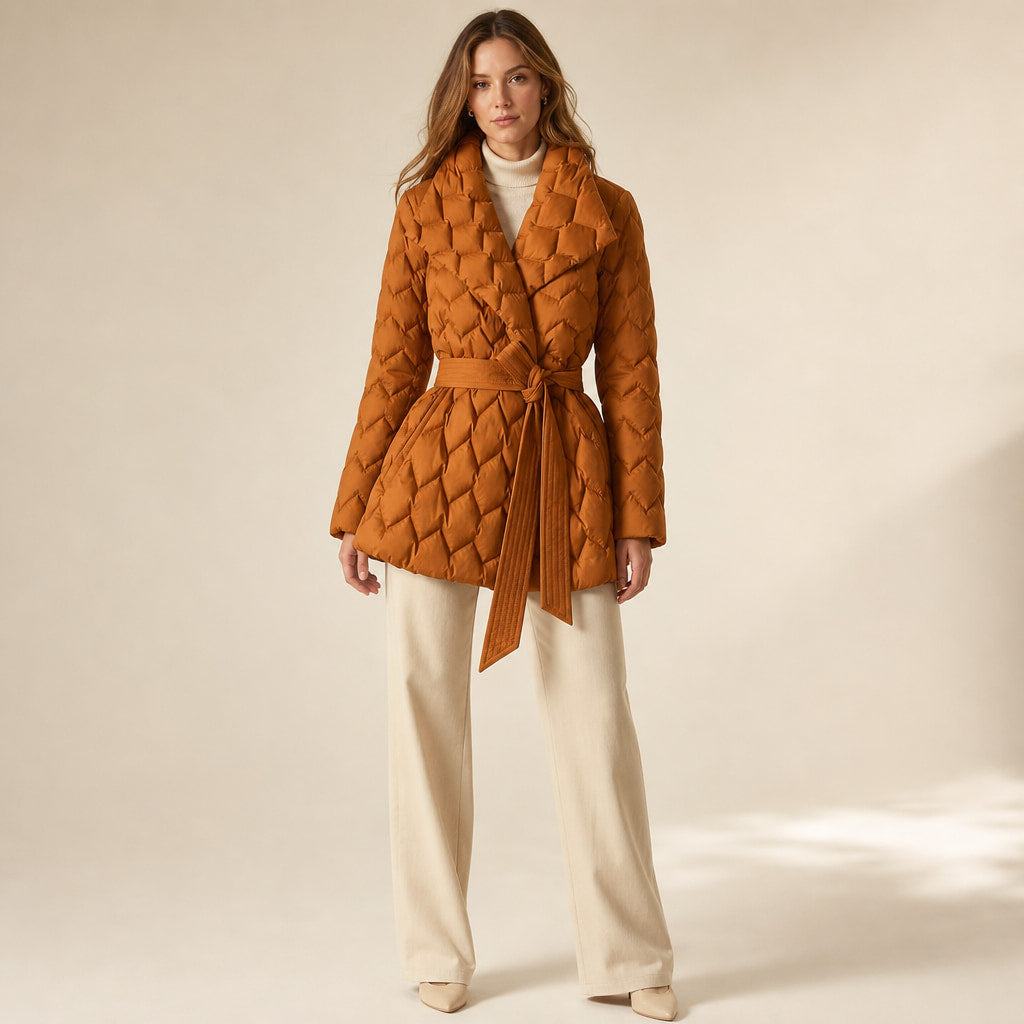 Isabella Quilted Down Coat in Amber Orange – Mampierimoda Premium Womenswear
