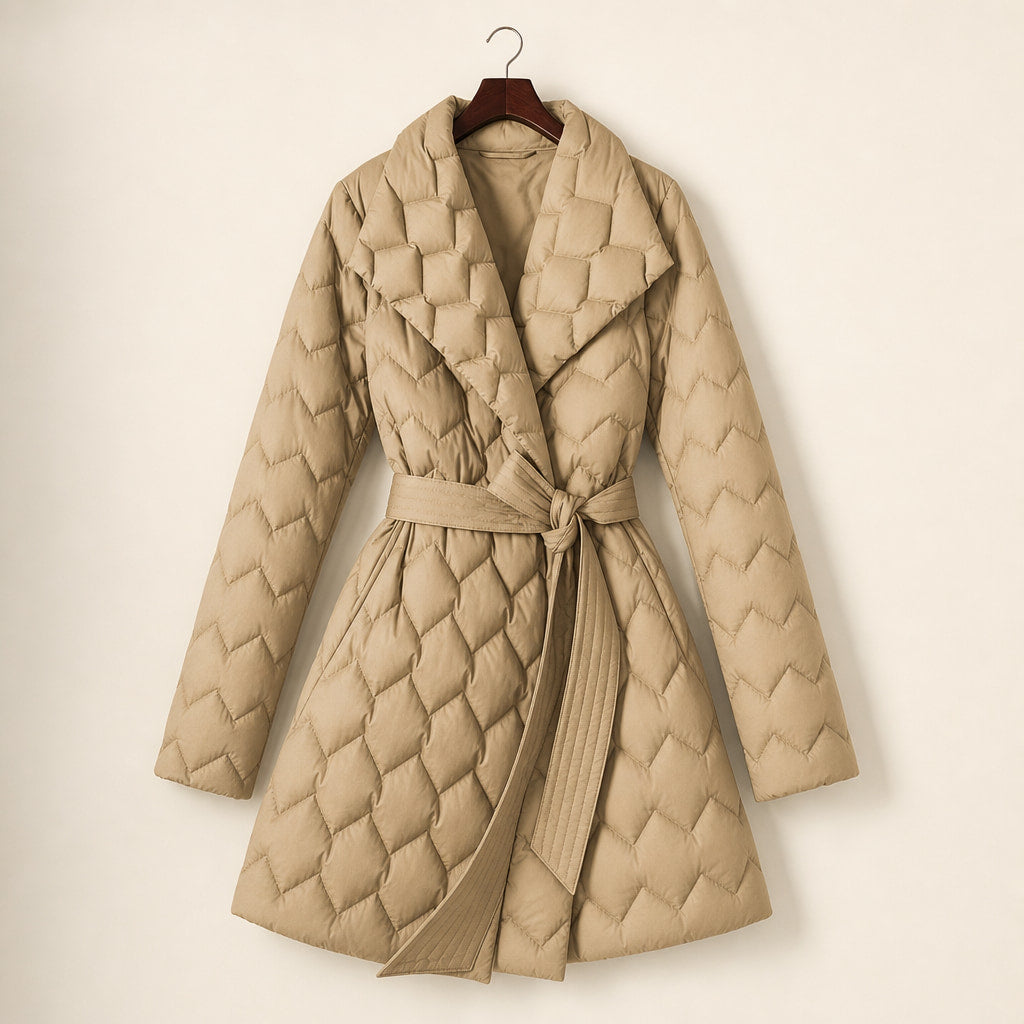 Isabella Quilted Down Coat Sandstone Beige – Product Photo