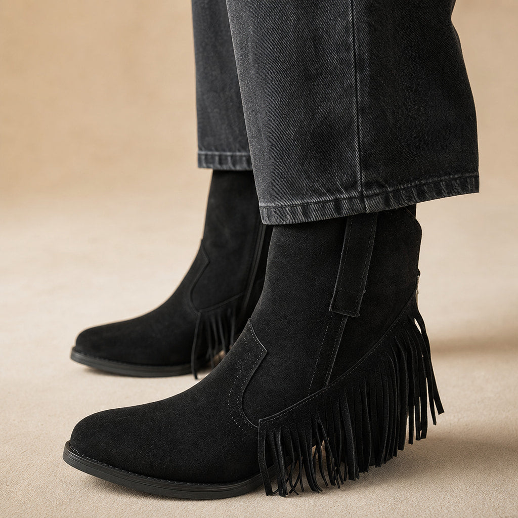 Stylish And Classic Wide Calf Cowboy Boots Black – Product Photo