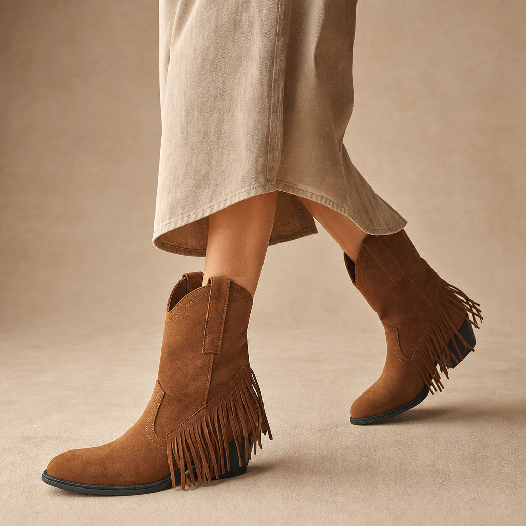 Stylish And Classic Wide Calf Cowboy Boots Brown – Product Photo