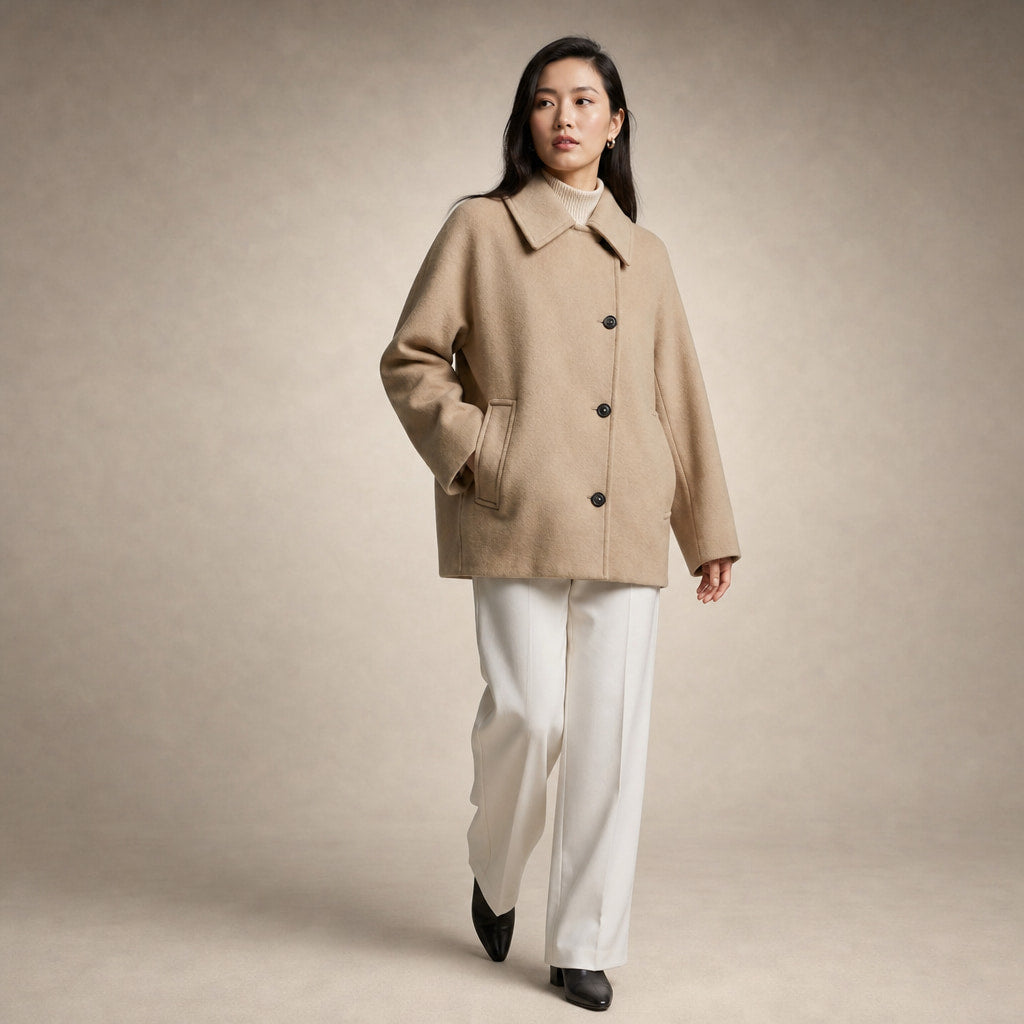 Isabely Short Elegant Coat Jacket Brown – Side Angle View