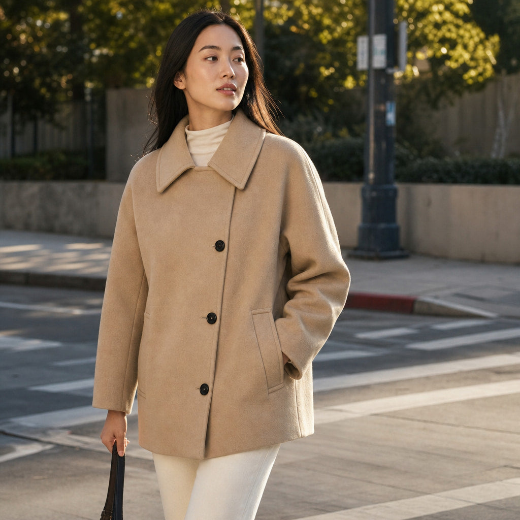 Isabely Short Elegant Coat Jacket Brown – Styled Editorial Shot