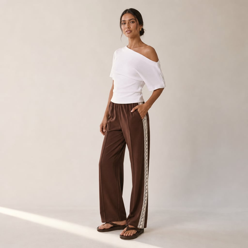 Isaiah Racer Stripe Pleated Trackpants - Chocolate/Lace Chocolate/Lace – Side Angle View