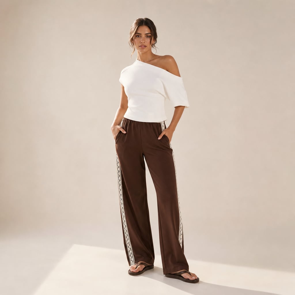 Isaiah Racer Stripe Pleated Trackpants - Chocolate/Lace Chocolate/Lace – Full Look