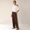 Isaiah Racer Stripe Pleated Trackpants - Chocolate/Lace Chocolate/Lace – Product Photo