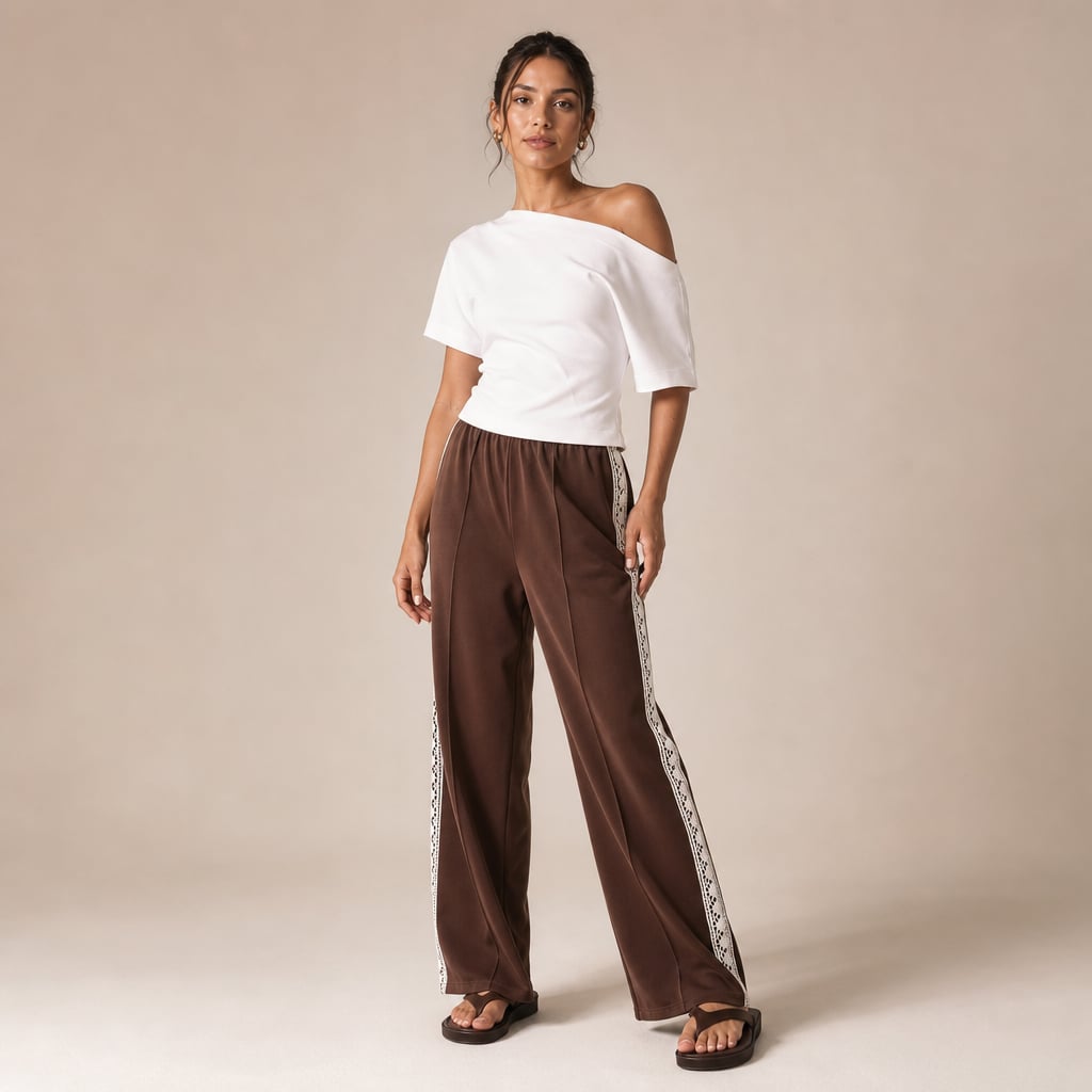 Isaiah Racer Stripe Pleated Trackpants - Chocolate/Lace in Chocolate/Lace – Mampierimoda Premium Womenswear