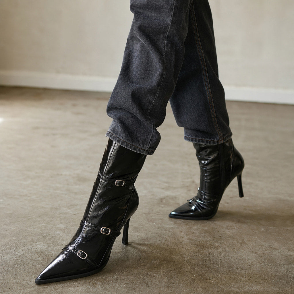 Comfortable And Warm Mid-Calf Boots Black – Styled Editorial Shot, Detail