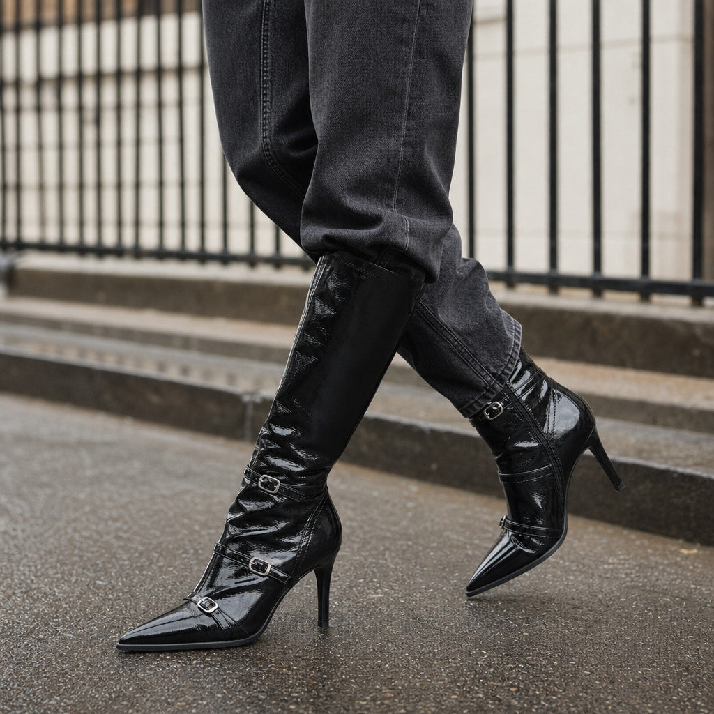 Comfortable And Warm Mid-Calf Boots Black – Styled Editorial Shot